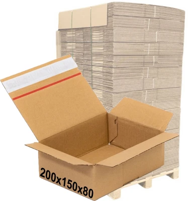  200x150x80mm pudełko fasonowe z paskiem klejowym i tasiemką zrywającą 3W fala B - paleta 3360szt